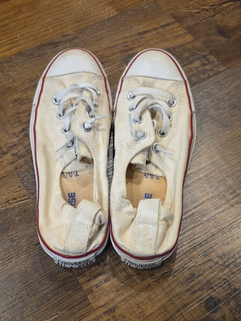Converse Women's Low Top Canvas Sneakers in Cream with Red Trim